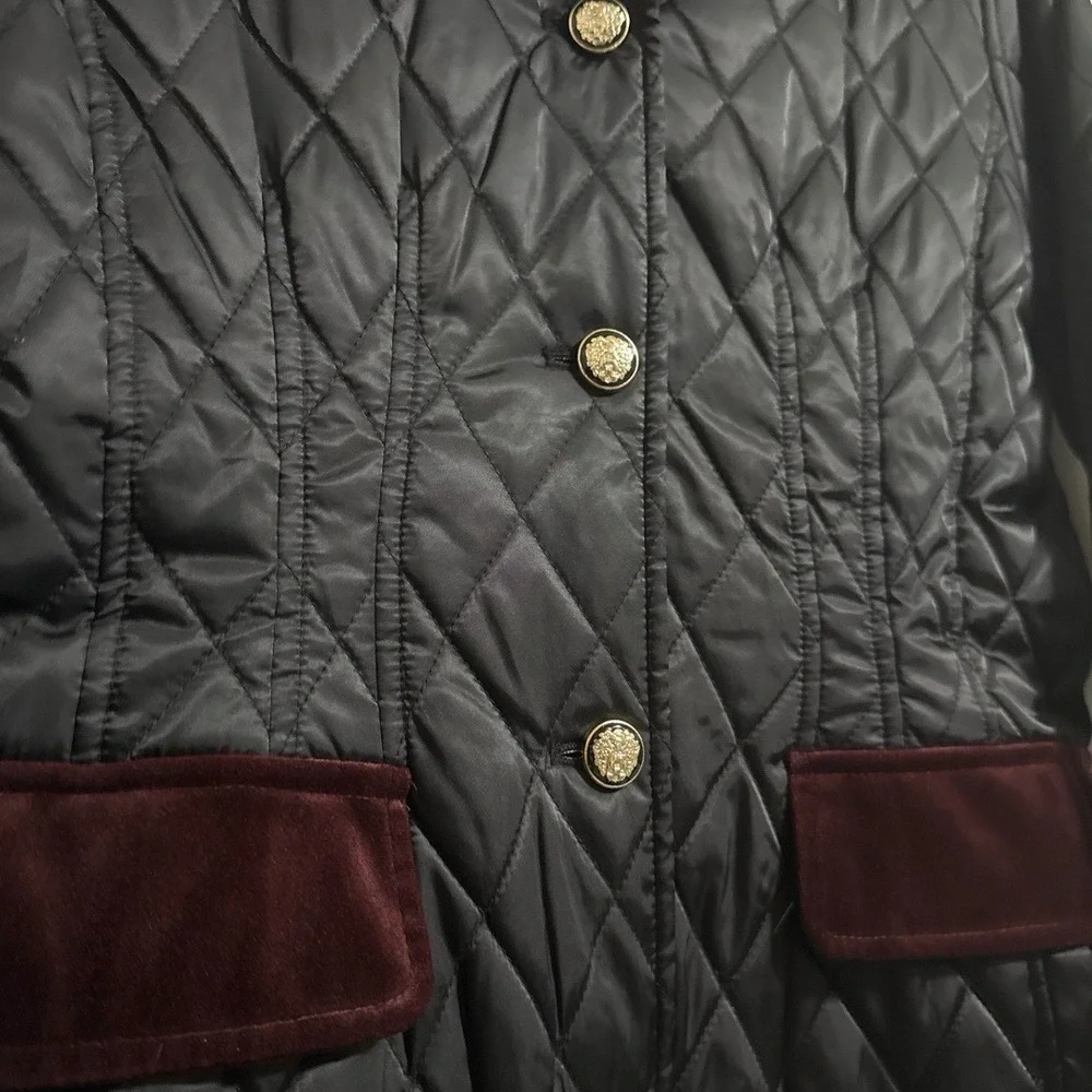 Vince Camuto Jacket Womens Medium Black Quilted Velvet Trim Button Front - Picture 3 of 7